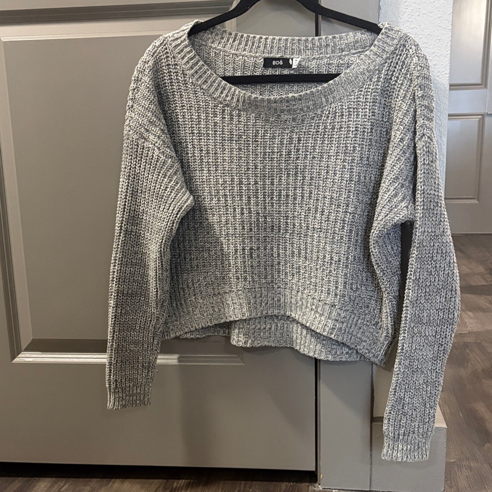 BDG Wide Necked Cropped Gray Knit Sweater